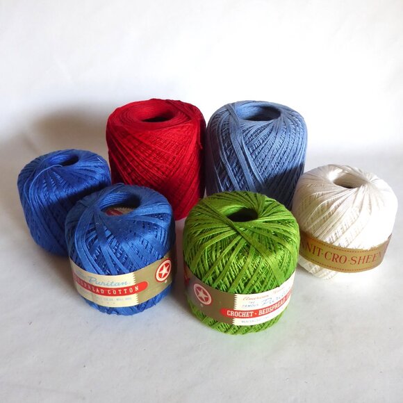 NEW VINTAGE COTTON CROCHET BEDSPREAD THREAD SPOOLS LOT OF 6 - Picture 1 of 12